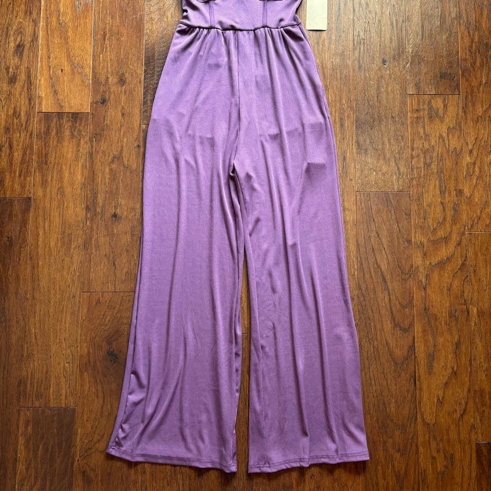 CIDER Purple Ribbed Wide Leg Jumpsuit - Picture 5 of 10